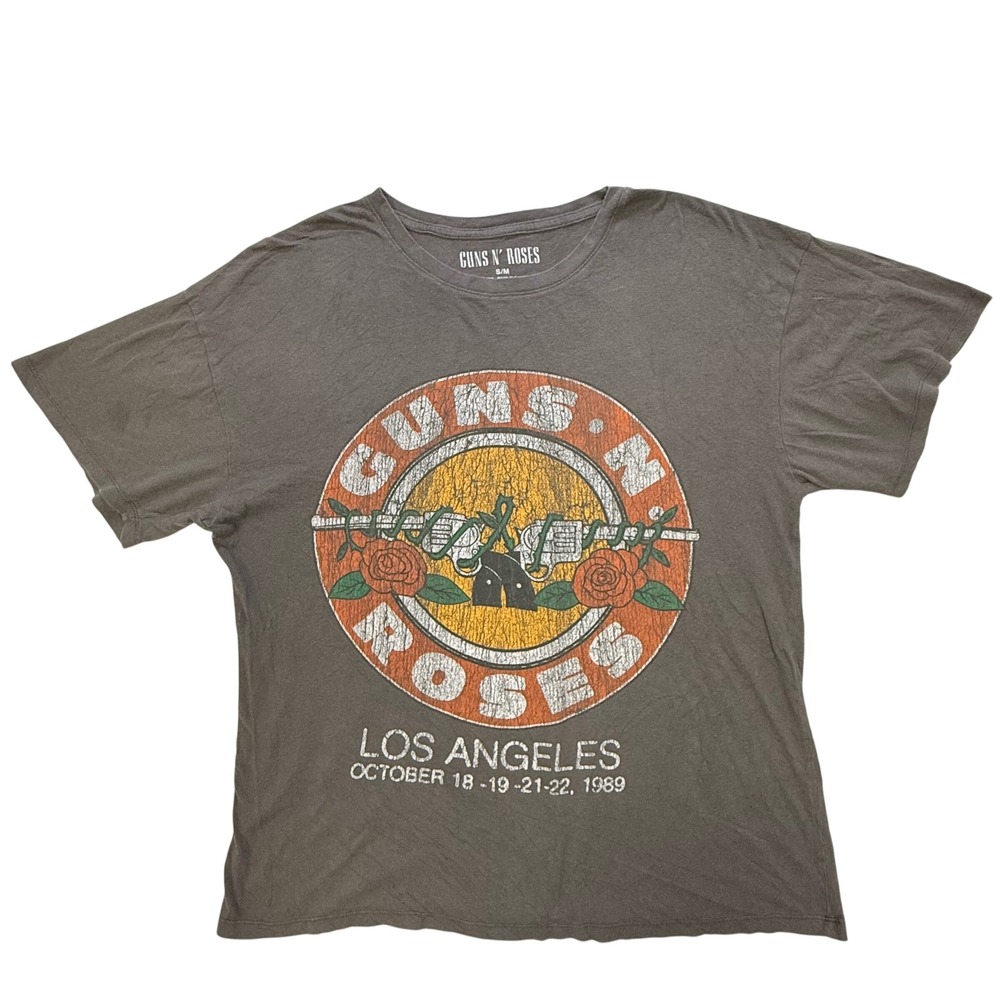 Guns N Roses Los Angeles 1989 Graphic T-Shirt Gray Cotton S/M Concert Tee